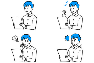 書類を見るカジュアルな男性　セット