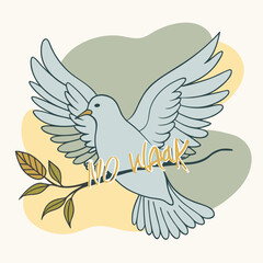 Obraz premium A graceful white dove with outstretched wings perched on a branch with leaves representing peace and hope silhouette