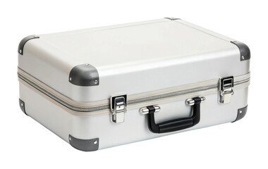 Silver metallic hard-shell suitcase with secure locks and handle