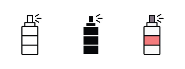 set of pixel perfect colored Setting Spray icon , 1 Silhouette, 1 Unexpanded, Spray bottle icon symbolizing cosmetic setting spray for makeup.