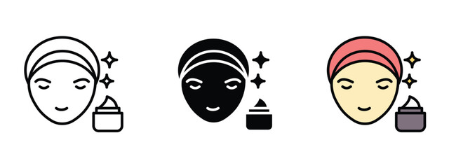 set of pixel perfect colored Skin care icon , 1 Silhouette, 1 Unexpanded, Face with cream icon representing skincare or beauty routine.