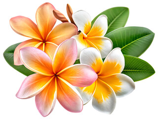 Fototapeta premium tropical flowers frangipani plumeria isolated on white background, png, ai generated.