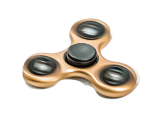 Close-up of a gold fidget spinner with black bearings in motion