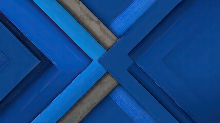 Abstract geometric design with overlapping blue and gray shapes.