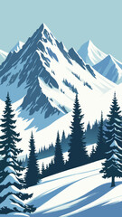 Fototapeta premium Snow Covered Mountain Landscape with Pine Trees View