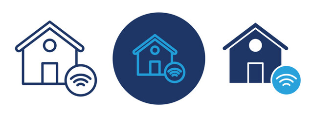 set of pixel perfect colored Smart home icon , 1 Silhouette, 1 Unexpanded, House with signal icon symbolizing smart home or IoT control.