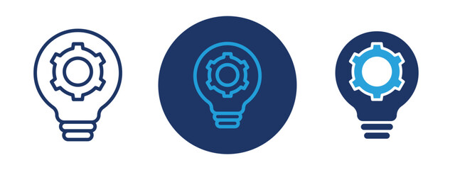 set of pixel perfect colored Solution icon , 1 Silhouette, 1 Unexpanded, Lightbulb and gear icon representing solution or innovation idea.