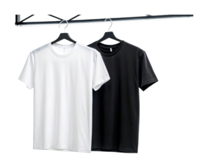 White and black plain t-shirts on hangers