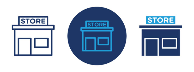 set of pixel perfect colored Store icon , 1 Silhouette, 1 Unexpanded, A storefront icon symbolizing a retail shop or business location.