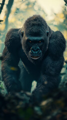 Obraz premium Majestic gorilla in the jungle: wildlife, primate, forest, nature, and powerful expression