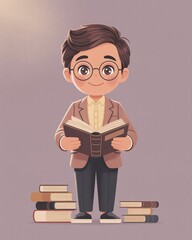 Mini teacher with book and glasses.