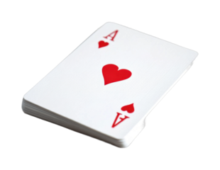 Stack of playing cards with ace of hearts on top