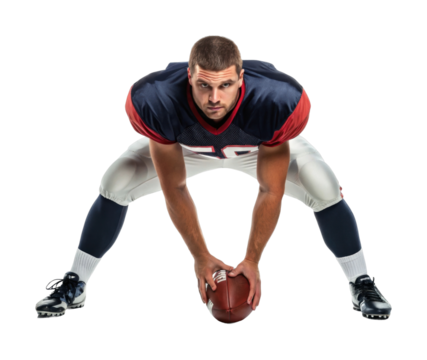 Male caucasian young adult ready for football game with intense focus - Powered by Adobe