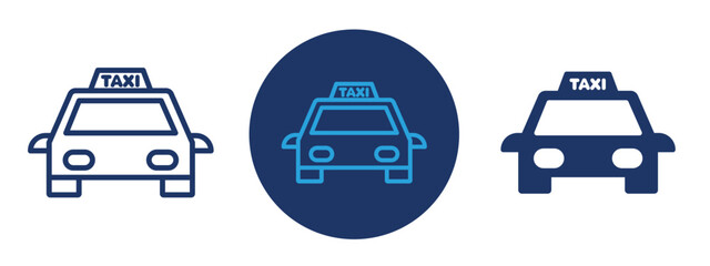 set of pixel perfect colored Taxi icon , 1 Silhouette, 1 Unexpanded, Classic car icon with 'TAXI' sign, symbolizing transportation services.