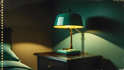 Vintage retro light in dark bedroom with warm ambiance and soft shadows for cozy interior mood
