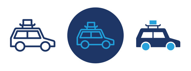 set of pixel perfect colored Travel car icon , 1 Silhouette, 1 Unexpanded, A car with luggage symbol representing road trip or travel.