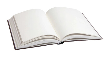 Blank open book with white pages ready for customization