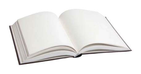 Blank open book with white pages ready for customization