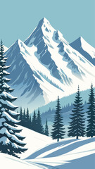 Fototapeta premium Beautiful Frozen Nature with Evergreen Forest Background