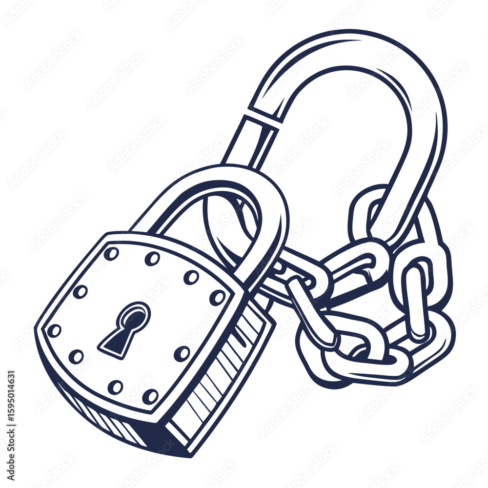 Poster abstract lock with two pieces fitting, isolated on a clean background for security or solution.
