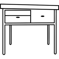 Desk with drawer line art vector illustration 