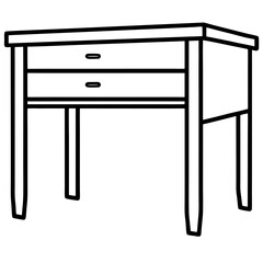 Desk with drawer line art vector illustration 