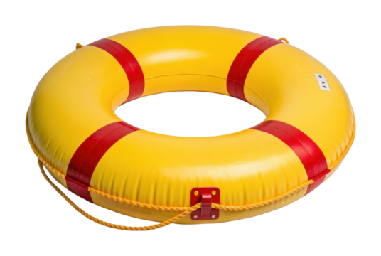 Yellow lifebuoy with red stripes for water safety and rescue operations