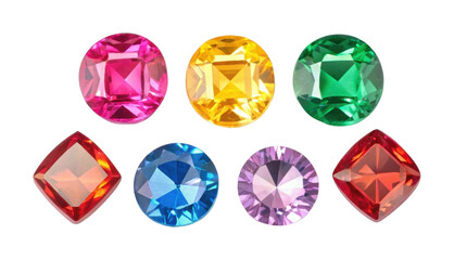 Assorted colorful gemstones display with varied shapes and cuts