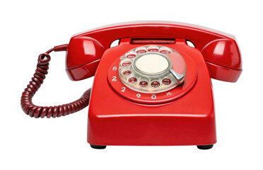 Vintage red rotary dial telephone with coiled cord