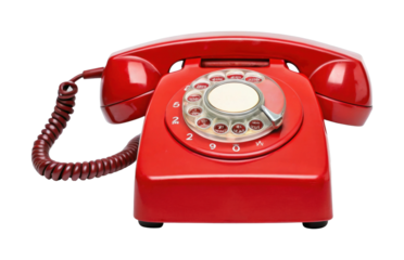 Vintage red rotary dial telephone with coiled cord