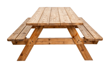 Wooden picnic table with benches for outdoor seating