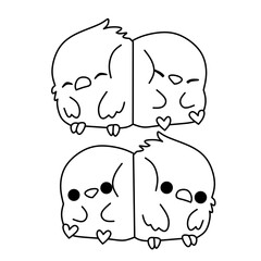Couple of cartoon birds line art outline illustration 