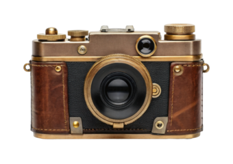 Vintage brass and leather camera with classic design