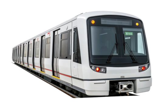 Modern urban metro train on railway track