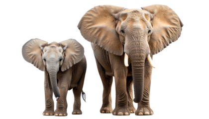 Majestic African elephant and calf powerful bond dark background stunning detail intense gaze isolated on transparent background.