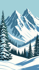 Fototapeta premium Beautiful Frozen Nature with Evergreen Forest Background