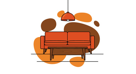 living room sofa with pendant lamp and abstract background