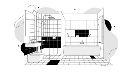 Minimalist bathroom interior with shower and bathtub
