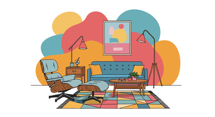 Living room interior with sofa armchair and modern decor