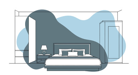 modern bedroom with bed and wardrobes in minimalist style