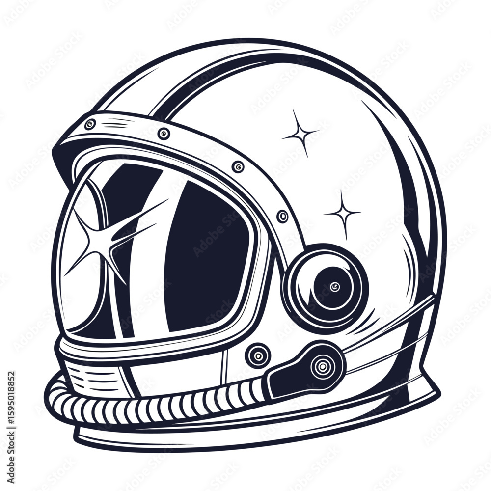 Poster astronaut helmet with single visor gleam, isolated on a clean background for space or future tech.