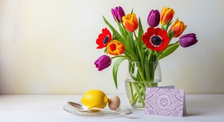 Vibrant Spring Flowers Lemon and Egg Arrangement