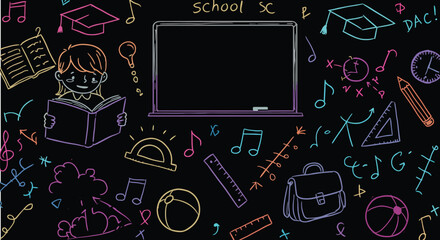 School Blackboard with Doodle Elements