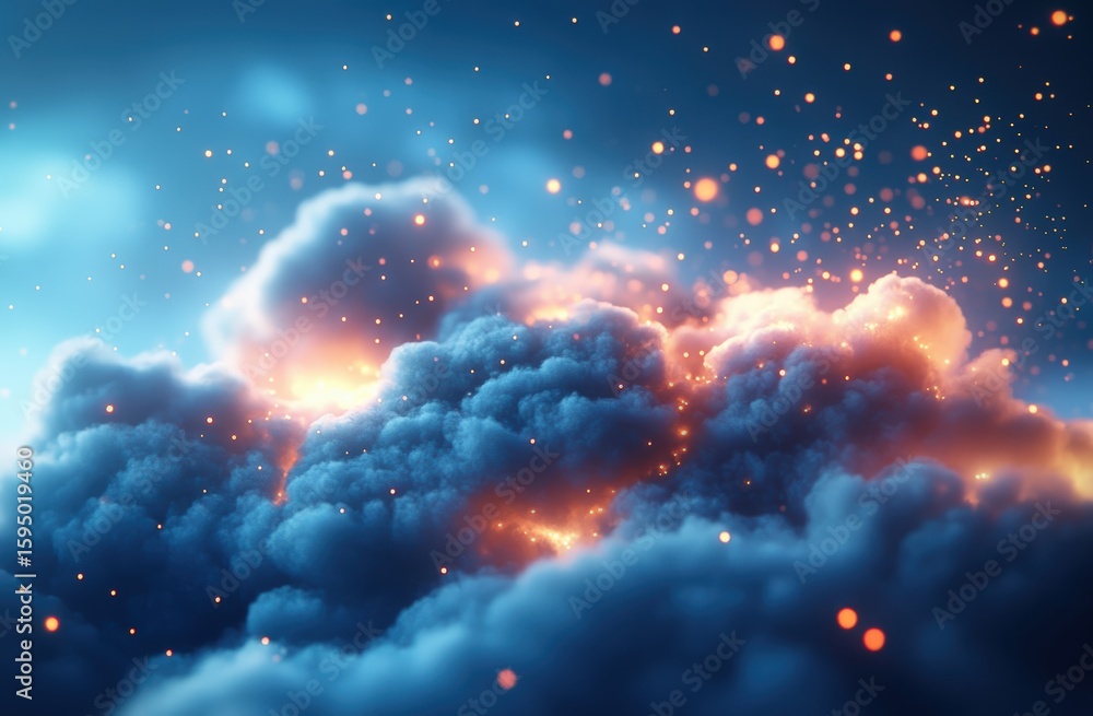 Aufkleber captivating dreamy clouds with glowing particles, ethereal background with soft textures, ideal for 