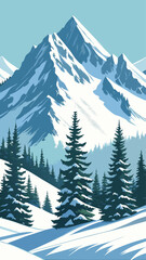 Beautiful Frozen Nature with Evergreen Forest Background