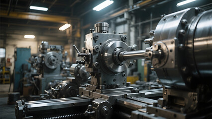 Industrial Lathe in Operation within a Manufacturing Facility