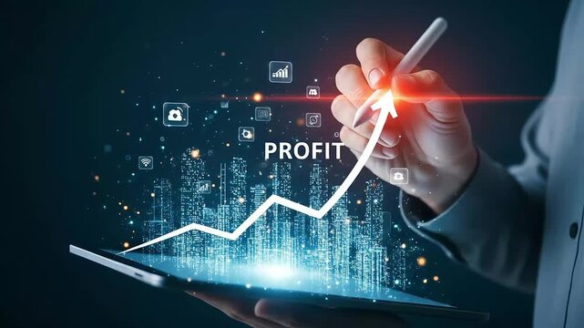 Visualizing business success with an upward trending graph on a digital tablet interface. - Powered by Adobe