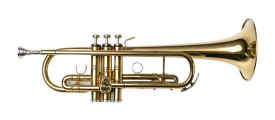 Obraz premium Shiny brass trumpet with silver mouthpiece on display