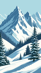 Beautiful Frozen Nature with Evergreen Forest Background