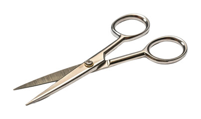 Silver stainless steel scissors with shiny finish on black surface